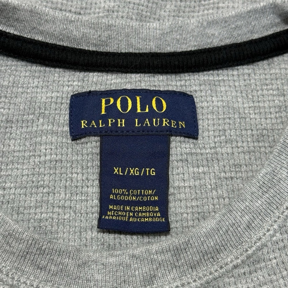 Polo Ralph Lauren Waffle Knit T Shirt Men XL Black Pony Logo Heather Gray Cotton - Picture 3 of 7